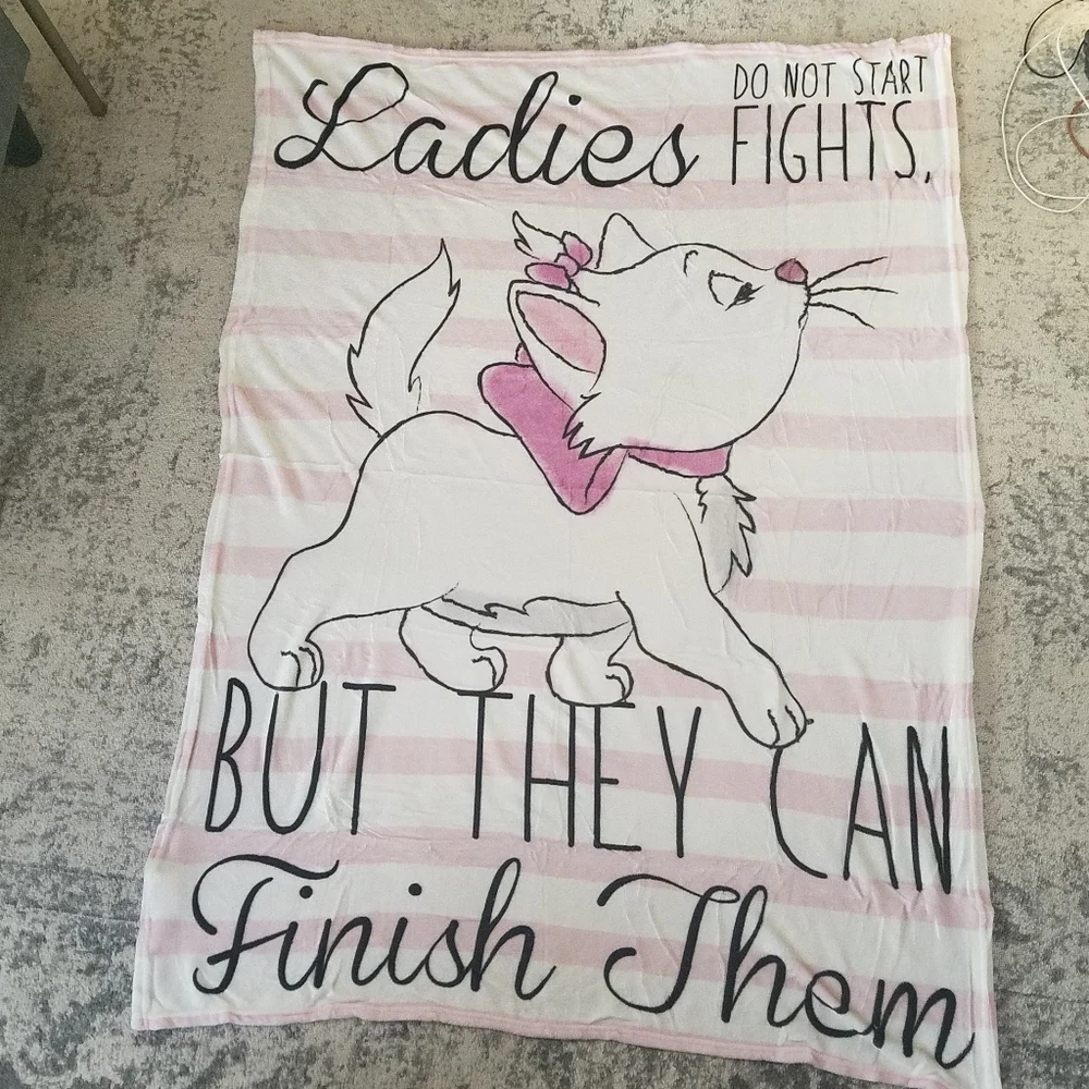Disney Stripe Pink/White Aristocats Marie Throw Blanket Cat Soft Fleece